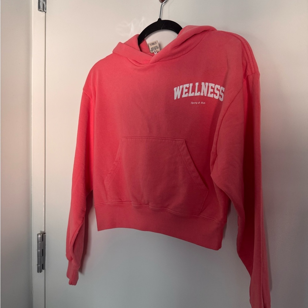 Sporty & Rich Pink Cropped Relaxed Sweatshirt (Coral)